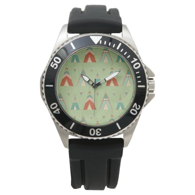 Southwest Geo Step | Groen theepatroon Horloge (Voorkant)
