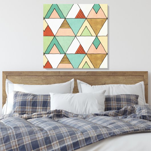 Southwest Geo Step | Hand Drawn Tribal Pattern Canvas Afdruk (Insitu (Slaapkamer))