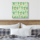 Southwest Geo Step | Potted Cactus Pattern Canvas Afdruk (Insitu (Slaapkamer))