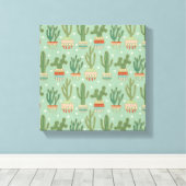 Southwest Geo Step | Potted Cactus Pattern Canvas Afdruk (Insitu (Houten vloer))