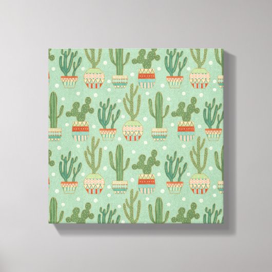 Southwest Geo Step | Potted Cactus Pattern Canvas Afdruk (Voorkant)