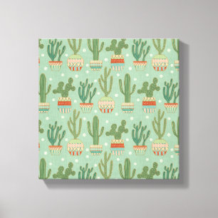 Southwest Geo Step Potted Cactus Pattern Canvas Afdruk
