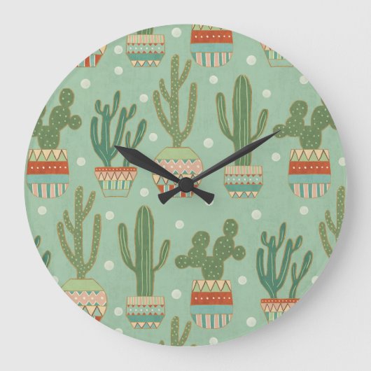 Southwest Geo Step | Potted Cactus Pattern Grote Klok (Voorkant)