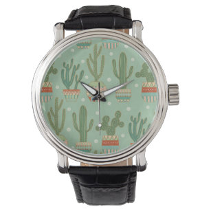 Southwest Geo Step   Potted Cactus Pattern Horloge