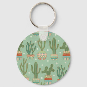 Southwest Geo Step Potted Cactus Pattern Sleutelhanger