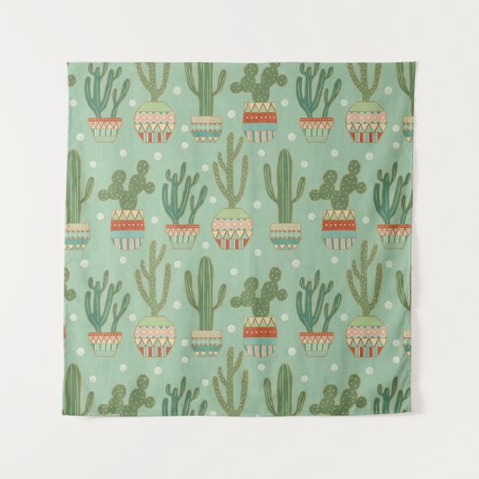 Southwest Geo Step | Potted Cactus Pattern Wandkleed (Voorkant (horizontaal))