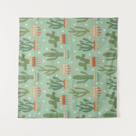 Southwest Geo Step | Potted Cactus Pattern Wandkleed (Voorkant)