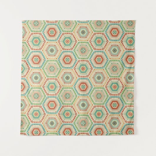 Southwest Geo Step | Southwest Hexagon Pattern Wandkleed (Voorkant (horizontaal))