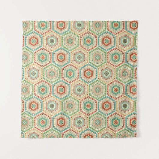 Southwest Geo Step | Southwest Hexagon Pattern Wandkleed (Voorkant)