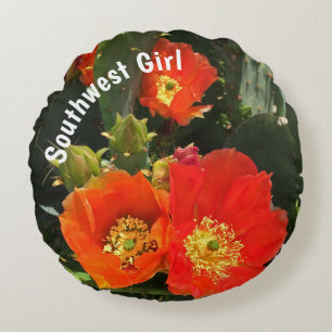 Southwest Girl Cactus Flower Photo Desert Floral Rond Kussen