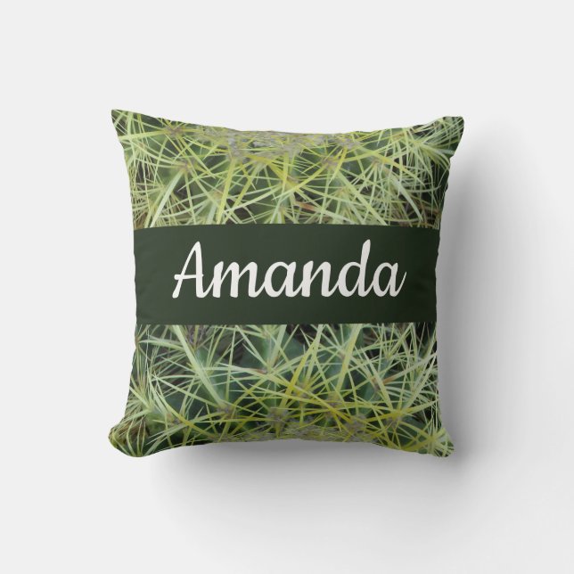 Southwest Green Desert Plant Foto Barrel Cactus Kussen (Voorkant)