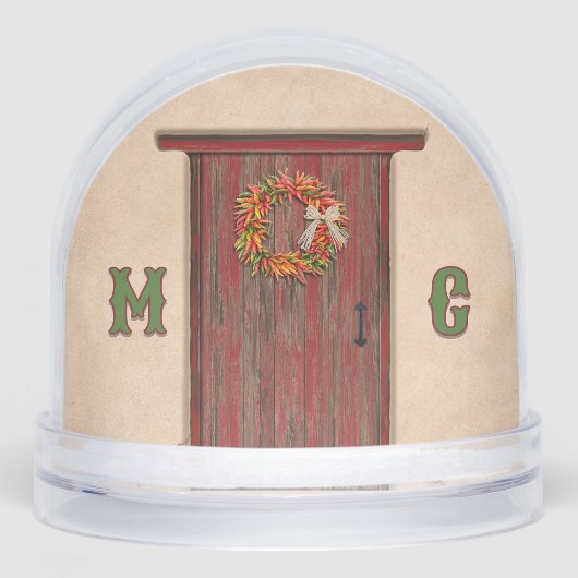 Southwest Holiday Chile Wreath Door Personalized Sneeuwbol (Voorkant)