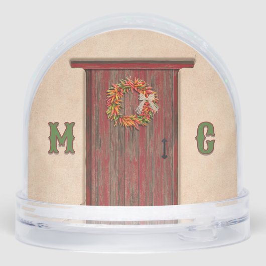 Southwest Holiday Chile Wreath Door Personalized Sneeuwbol (Achterkant)