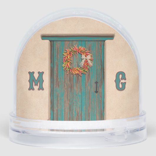 Southwest Holiday Chile Wreath Door Personalized Sneeuwbol (Achterkant)