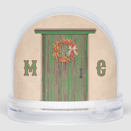 Southwest Holiday Chile Wreath Door Personalized Sneeuwbol (Achterkant)
