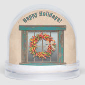 Southwest Holiday Chile Wreath Window Personalized Sneeuwbol (Voorkant)