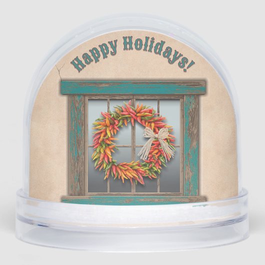 Southwest Holiday Chile Wreath Window Personalized Sneeuwbol (Voorkant)