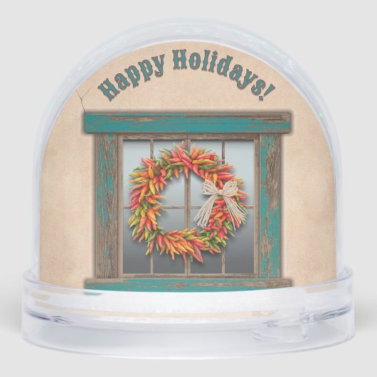 Southwest Holiday Chile Wreath Window Personalized Sneeuwbol (Achterkant)