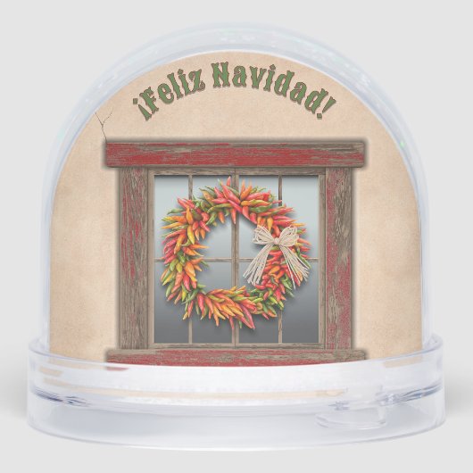 Southwest Holiday Chile Wreath Window Personalized Sneeuwbol (Achterkant)