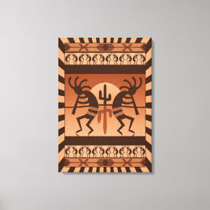 Southwest Hot Desert Sun Cactus Kokopelli Canvas Afdruk
