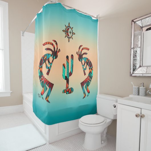 Southwest Kokopell en Cactus Shower Curtain Douchegordijn (In situ)