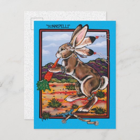 Southwest Kokopelli Bunnipelli Rabbit Whimsical Briefkaart (Voorkant / Achterkant)