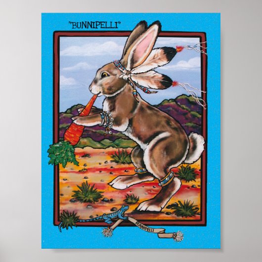 Southwest Kokopelli Bunnipelli Rabbit Whimsical Poster (Voorkant)
