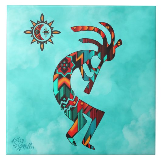 Southwest Kokopelli Ceramic Tile Tegeltje (Voorkant)