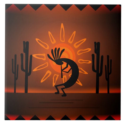 Southwest Kokopelli Desert Sunset Brown 6" Tegeltje (Voorkant)