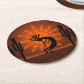 Southwest Kokopelli Desert Sunset Brown Ronde Kartonnen Onderzetter (Gebogen)