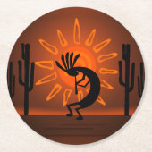 Southwest Kokopelli Desert Sunset Brown Ronde Kartonnen Onderzetter (Voorkant)