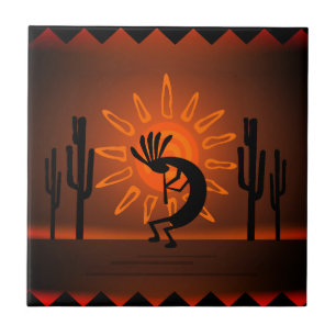 Southwest Kokopelli Desert Sunset Brown Tegeltje