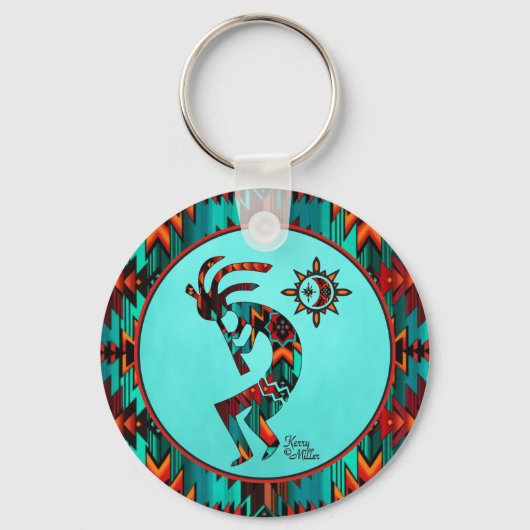 Southwest Kokopelli die Flute Sleutelhanger speelt (Voorkant)