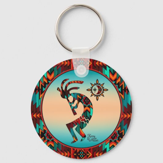 Southwest Kokopelli die Flute Sleutelhanger speelt (Voorkant)