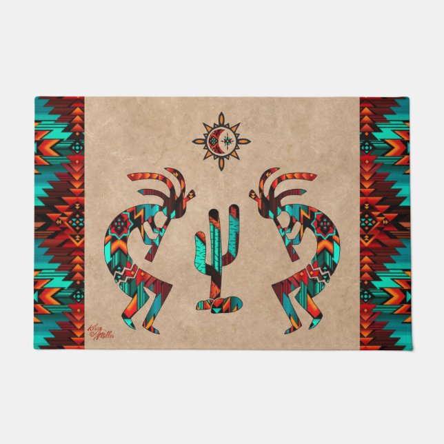 Southwest Kokopelli en Cactus Doormat Deurmat (Voorkant)