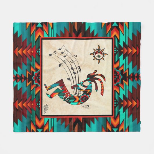 Southwest Kokopelli Fleece Blanket (Voorkant (Horizontaal))
