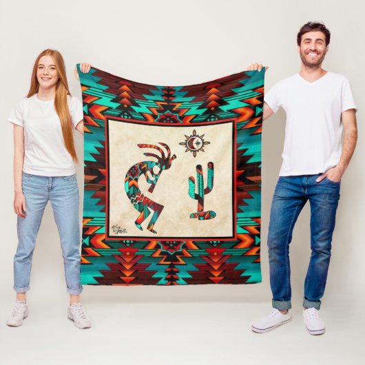 Southwest Kokopelli Fleece Blanket (In situ)
