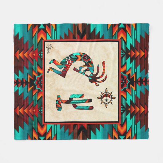 Southwest Kokopelli Fleece Blanket (Voorkant (Horizontaal))