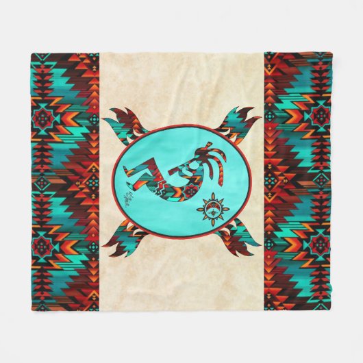 Southwest Kokopelli Fleece Blanket (Voorkant (Horizontaal))
