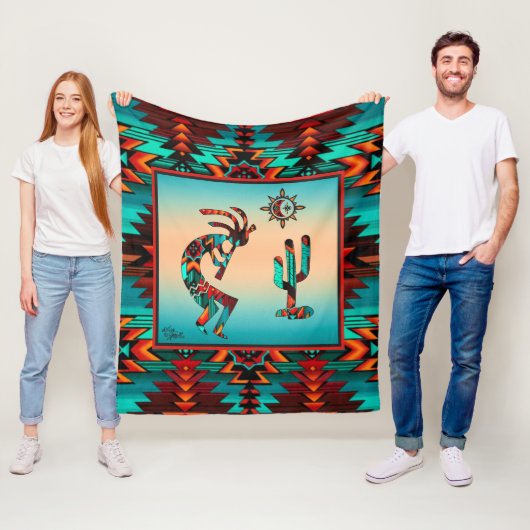 Southwest Kokopelli Fleece Blanket (In situ)