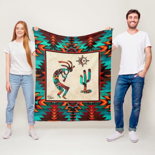 Southwest Kokopelli Fleece Blanket Deken (In situ)