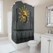 Southwest Kokopelli Gold Sun Shower Curtain Douchegordijn (In situ)