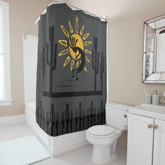 Southwest Kokopelli Gold Sun Shower Curtain Douchegordijn (In situ)