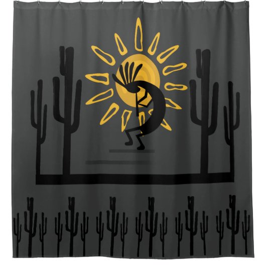 Southwest Kokopelli Gold Sun Shower Curtain Douchegordijn (Voorkant)