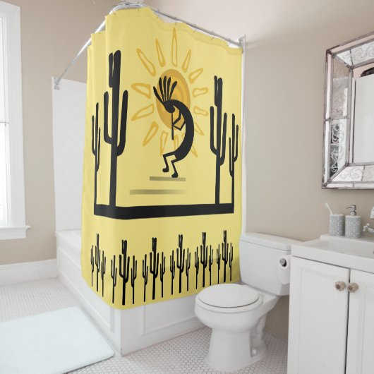 Southwest Kokopelli Golden Sun Shower Curtain Douchegordijn (In situ)