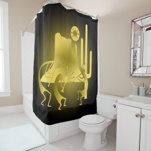 Southwest Kokopelli in Black & Gold Douchegordijn (In situ)
