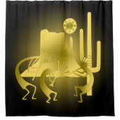 Southwest Kokopelli in Black & Gold Douchegordijn (Voorkant)