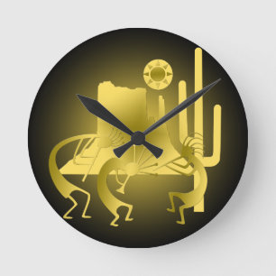 Southwest Kokopelli in Black & Gold Ronde Klok