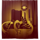 Southwest Kokopelli in Bourgogne en Gold Douchegordijn (Voorkant)