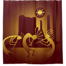 Southwest Kokopelli in Bourgogne en Gold Douchegordijn